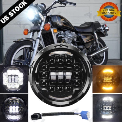 For Honda CX500C CM400T CB750 Bobber Motorcycle 7" Headlight Ring Hi/Lo ,Lamp - Изображение 1 из 4