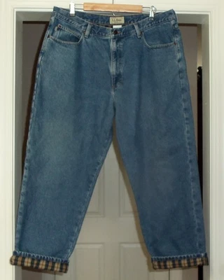 Men's L.L. Bean Relaxed Fit Cotton Plaid Flannel Lined Denim Jeans Size 40 x 30 - Image 1 of 4