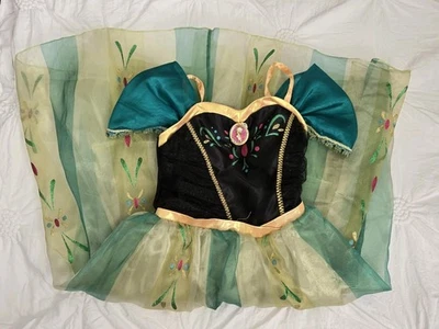 Disney Store Frozen Anna Coronation Vestido Niñas 7/8 Verde Negro Dorado Vestido  Foto 1 de 4