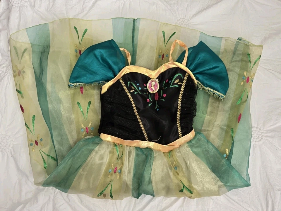 Disney Store Frozen Anna Coronation Dress Girls 7/8  Green Black Gold Gown  - Image 1 of 4