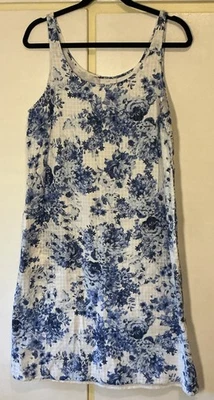 J Jill Blue Floral Tank Dress Womens Medium 100% Cotton Preppy Holiday - Image 1 of 4