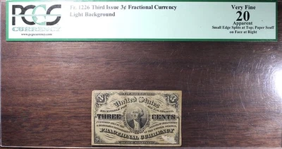1863 Three Cent Third Issue Fractional Currency Light Back PCGS VF20 Details - Image 1 of 2