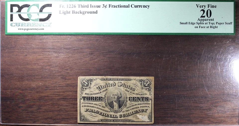 1863 Three Cent Third Issue Fractional Currency Light Back PCGS VF20 Details - Image 1 of 2