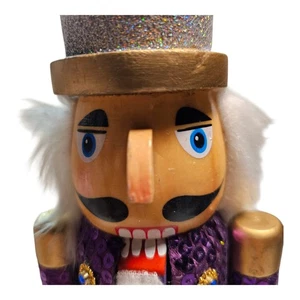 Vintage Stil Holz Nussknacker 15" groß lila Mantel Silber Glitzer Hut LESEN - Bild 1 von 9