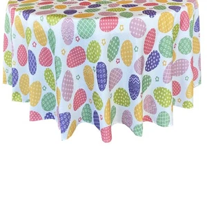 Colored Easter Egg Hunt Fabric Tablecloth, Polka Dot and Floral Easter Eggs W... - Picture 1 of 9