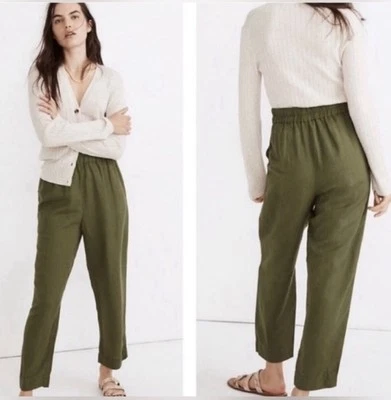 Madewell Huston Pull On Crop Pants Women’s M Green Linen Blend Lagenlook Coastal - Image 1 of 4