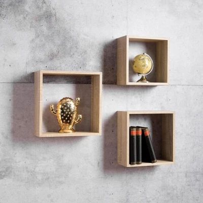 Set 3 mensole da parete Shelvy Cub forma cubo colore sonoma - Immagine 1 di 2