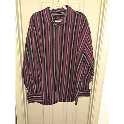 Belle' Camice 4XL Pink and Black Striped Men's Dress Shirt - Image 1 of 4