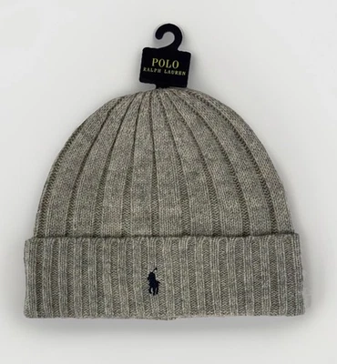 NWT Polo Ralph Lauren Men's Pony Grey Wool Blend Beanie Cuff rib-knit Hat - Image 1 of 3
