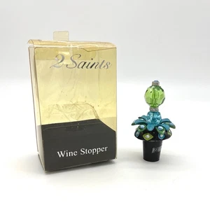 2 Saints Decorative Wine Stopper Bottle Saver Green Blue Rhinestone - Picture 1 of 6