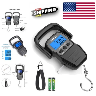 Compact Fish Weighing Scale with Backlit LCD Display and Measuring Tape for Home Foto 1 de 4