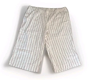 J Jill Linen Stretch Crop Pants Women Size 4X Ivory Beige Stripe Wide Leg Pullon - Picture 1 of 12