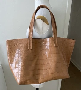 Kurt Geiger Crocodile Embossed large Leather Tote Bag Tan W50cm H28cm D21cm - Picture 1 of 9