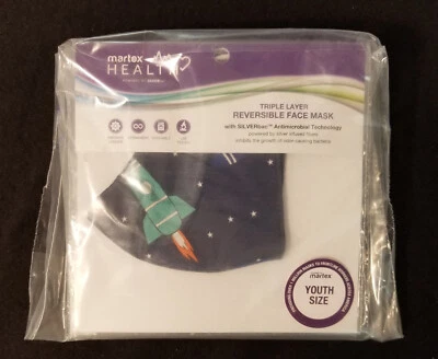 Set of 6 Martex Health Triple Layer Reversible Face Masks - Youth - Rocket Ships Foto 1 de 4