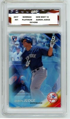 Bowman Platinum #91 2017 Aaron Judge novato AGC 10 gemas como nuevo New York Yankees Foto 1 de 2