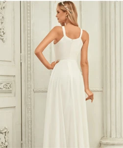 JJ house wedding dress A-line Scoop Floor-Length Chiffon Wedding Dress #250142 - Afbeelding 1 van 8