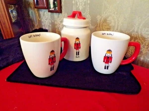 Rae Dunn Christmas Nutcracker-2 Happy Holidays Mugs & Decanter - Picture 1 of 6