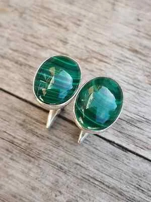 Натуральный малахит драгоценные камни запонки серебро 925 пробы подарок на день рождения для мужчин - Изображение 1 из 4