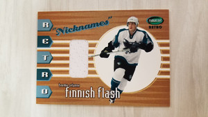 2002-03 PARKHURST RETRO TEEMU SELANNE GAME-USED JERSEY NICKNAMES #RN-26