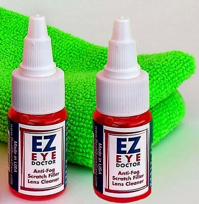 EZ EYE DOCTOR Eyeglass Cleaner Anti Fog Anti Static 2 Bottles 0.5 oz + Free Cloth