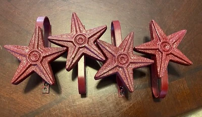 Soporte para lazo de cortina 4 estrellas rojas - hierro forjado hecho por Amish Foto 1 de 4