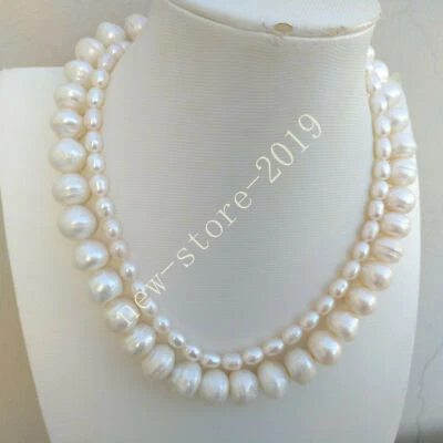 Rare 2row Natural White Akoya + huge Baroque Pearl Necklace 17"+18"  14k Gold P — 第 1/4 张图片