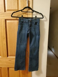 GAP KIDS Girl's Denim Boot Cut Adjustable Waist Distressed Dark Blue Sz 8 Jeans - Picture 1 of 7