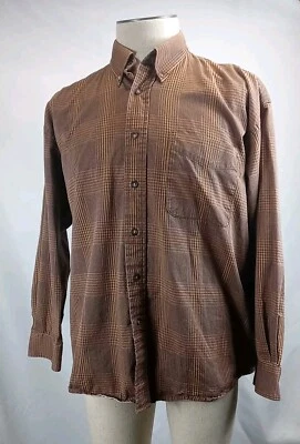 Camisa a Cuadros Vintage Crossings Para Hombre Grande Marrón Manga Larga Con Botones Melocotón Foto 1 de 4