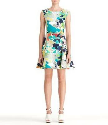 RACHEL ROY Colorful Abstract Print Cotton/Silk Scoop-Back Fit & Flare Dress S 4 - Image 1 of 4