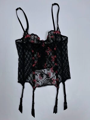 Top Corsé Aubade Bordado Francés Negro/Rosa Vintage Mujer Talla 36B/80B Foto 1 de 4