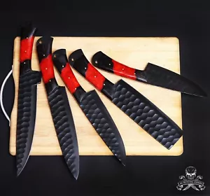 New Custom Handmade Steel Chef Knife Kitchen Knives Set with Leather Bag - Picture 1 of 5