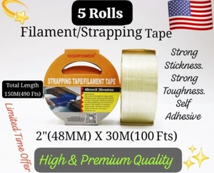 5 rollos de cinta de fibra de vidrio reforzada con filamento de 2" X 30M TRU resistente - Imagen 1 de 8