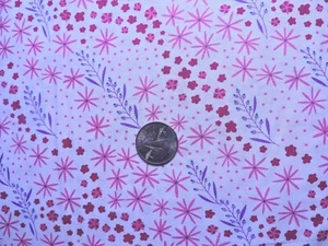 100% Cotton Fabric - Marcus - Pink and Lavender Flowers on White - By The Yard - Picture 1 of 2