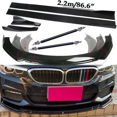 For BMW F10/F11 520i 528i Front Bumper Lip Spoiler Side Skirts+Rear Glossy Black Foto 1 de 4