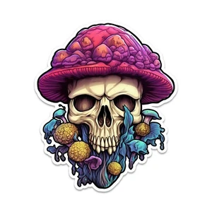Skull With a Vibrant Mushroom Hat Vinyl Sticker - Picture 1 of 3