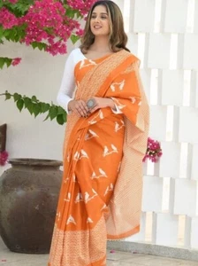 Bollywood South Indian Saree Blouse Bridal Banarasi Silk Sari Party Wedding New - Picture 1 of 6