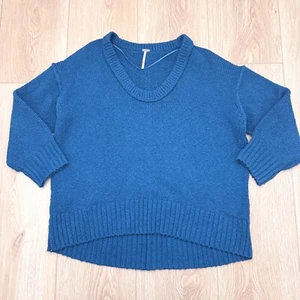 Free People XS Brookside Tunic Sweater Blue Chunky Knit Oversize Cozy Top - Picture 1 of 7