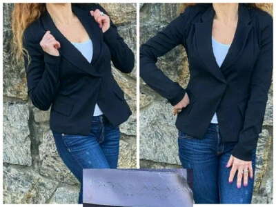 DONNA KARAN  NEW YORK MADE IN ITALY BLACK STRETCH FITTED BLAZER JACKET SZ 4 $995 - Image 1 of 4