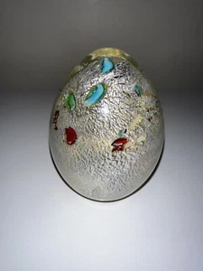 Huevo de lámina de plata de vidrio artístico Murano con etiqueta original vintage italiano - Imagen 1 de 3