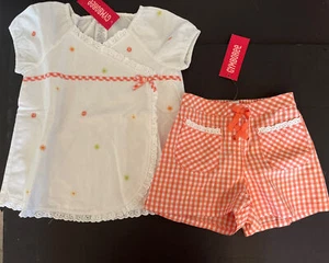 NWT Girls 5 Gymboree FRESHLY PICKED Vintage Orange Gingham SHORTS & eyelet TOP - Picture 1 of 6