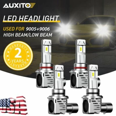 4X Kit de faros LED AUXITO 9005 9006 Combo Bombilla 6500K haz alto bajo súper blanco Foto 1 de 4