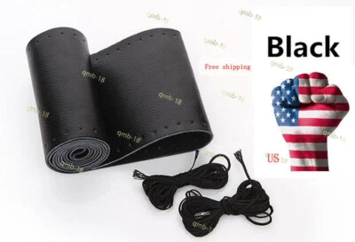 DIY 38cm Genuine Leather Car Steering Wheel Cover Non-Slip Sweat with Nylon Cord - Image 1 of 4