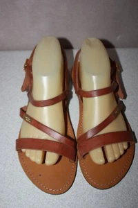 LES TROPEZIENNES Sandales Tongs Tout Cuir Lanières Marron Taille 40 TBE - Foto 1 di 5