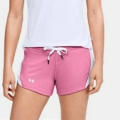 NWT Under Armour Medium Pink Tech Terry Fitted Running Shorts with white - Image 1 of 4