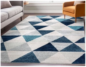Well Woven Isometry Blue & Grey Modern Geometric Triangle Pattern Area Rug 7'... - Picture 1 of 7