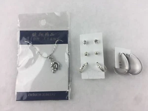 Lot of 5 Costume Jewelry: 4 Fashion Stud & Hoop Earrings and 1 Dolphin Necklace - Picture 1 of 3