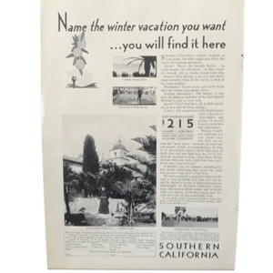 Vintage 1930 Southern California Winter Vacation Ad Advertisement - Picture 1 of 4