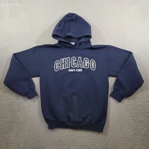 Chicago Navy Pier Hoodie Mens Small Blue Solid Spell Out Pullover Sweatshirt - Picture 1 of 9