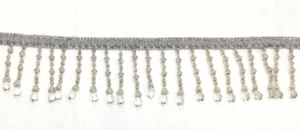 3'' Beaded Crystal Trim - SOLD BY THE YARD - Silver with Clear Beads - Picture 1 of 5
