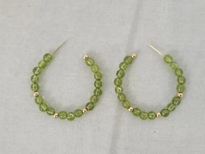 14K Gold Green Beaded CGI Hoop Earrings - Image 1 of 4